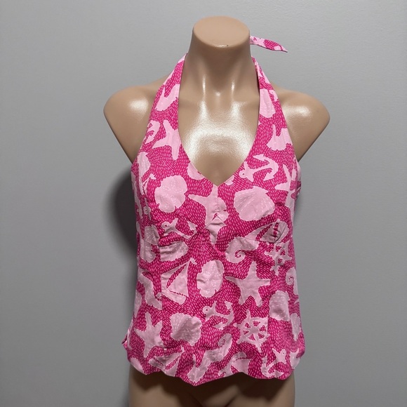 Lilly Pulitzer Smooth Sailing Nautical Halter Pink 8 Anchor Seashell Sand Dollar - Picture 1 of 6
